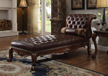 Dresden PU & Cherry Oak Chaise & Pillow - Furniture World