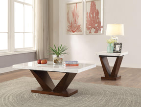 Forbes White Marble & Walnut Coffee Table - Furniture World