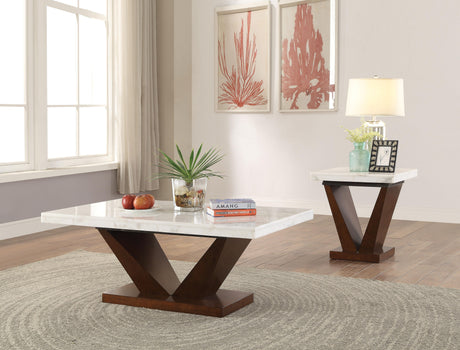 Forbes White Marble & Walnut Coffee Table - Furniture World