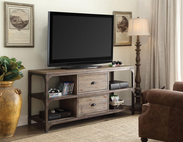 Gorden Weathered Oak & Antique Silver TV Stand - Furniture World