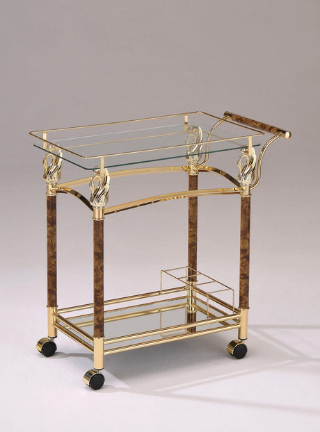 Helmut Gold Plated & Clear Glass - Tempered Serving Cart - Furniture World