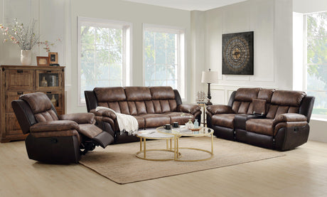 Jaylen Toffee & Espresso Polished Microfiber Sofa (Motion) - Furniture World