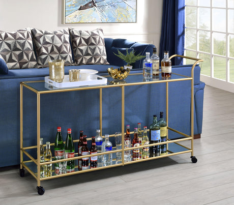 Kenda Clear Glass, Mirrored & Gold Serving Cart - Furniture World