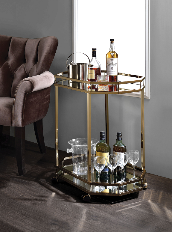 Lacole Champagne & Mirror Serving Cart - Furniture World