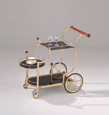 Lacy Gold Plated & Black Glass Serving Cart - Furniture World