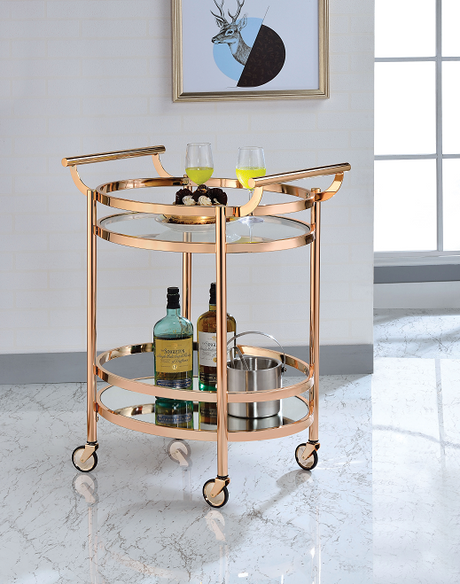 Lakelyn Rose Gold & Clear Glass Serving Cart - Furniture World