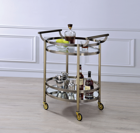 Lakelyn Brushed Bronze & Clear Glass Serving Cart - Furniture World
