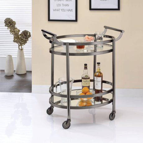 Lakelyn Black Nickel & Clear Glass Serving Cart - Furniture World