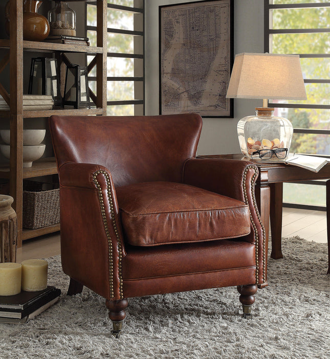 Leeds Vintage Dark Brown Top Grain Leather Accent Chair - Furniture World