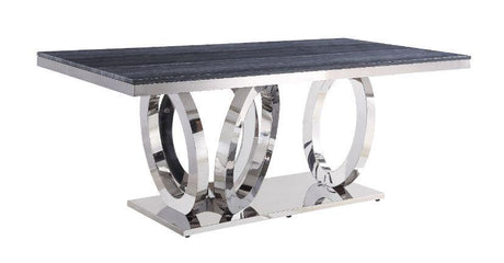 Nasir Gray Printed Faux Marble & Mirrored Silver Finish Dining Room Table - Furniture World
