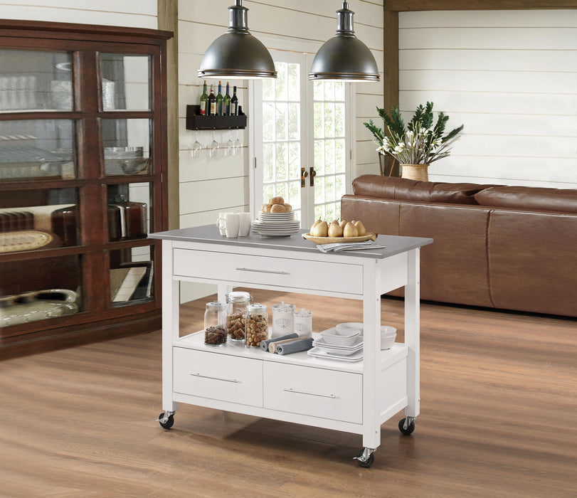 Ottawa Stainless Steel & White Kitchen Cart - Furniture World