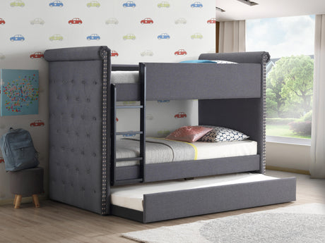 Romana II Gray Fabric Bunk Bed & Trundle (Twin/Twin) - Furniture World