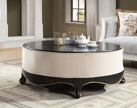 Sheridan Cream Fabric & Black Cocktail Table - Furniture World