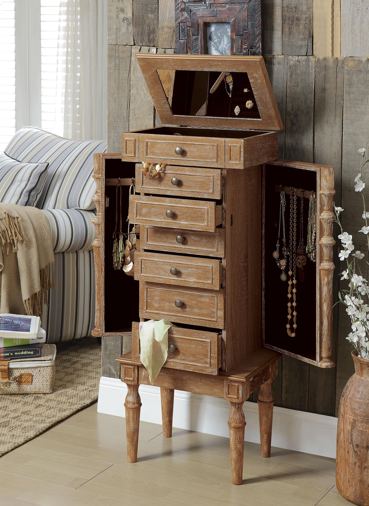 Taline Weathered Oak Jewelry Armoire - Furniture World