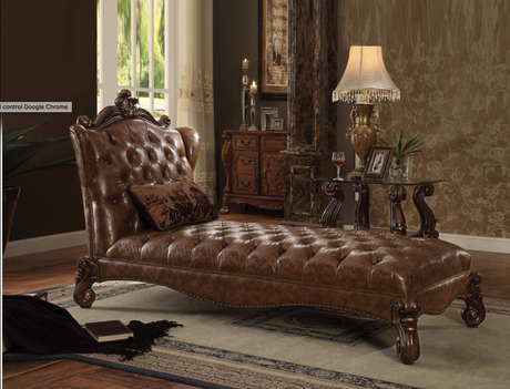 Versailles 2-Tone Light Brown PU & Cherry Oak Chaise & Pillow - Furniture World