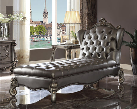 Versailles Silver PU & Antique Platinum Chaise - Furniture World