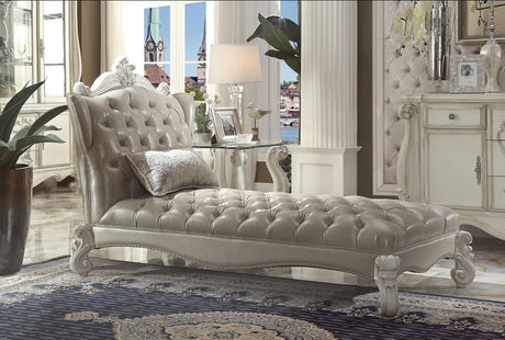 Versailles Vintage Gray PU & Bone White Chaise & Pillow - Furniture World