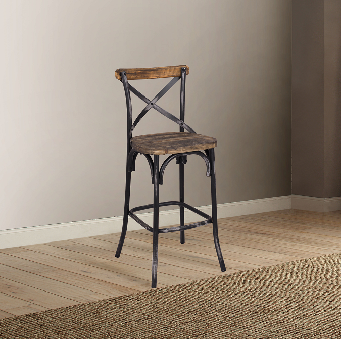 Zaire Antique Black & Antique Oak Bar Chair (1Pc) - Furniture World
