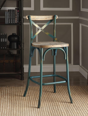 Zaire Antique Turquoise & Antique Oak Bar Chair (1Pc) - Furniture World