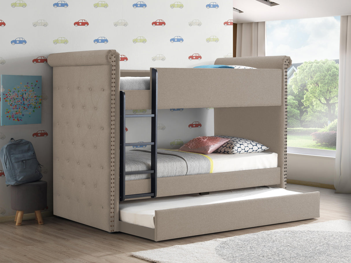 Romana II Beige Fabric Bunk Bed & Trundle (Twin/Twin) - Furniture World