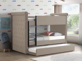 Romana II Beige Fabric Bunk Bed & Trundle (Twin/Twin) - Furniture World