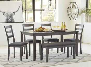 Bridson Dining Table and Chairs with Bench (Set of 6) - Furniture World