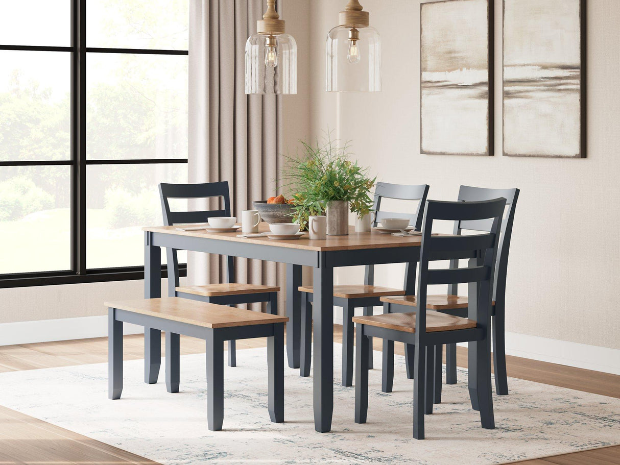 Gesthaven Dining Table with 4 Chairs and Bench (Set of 6) - Furniture World