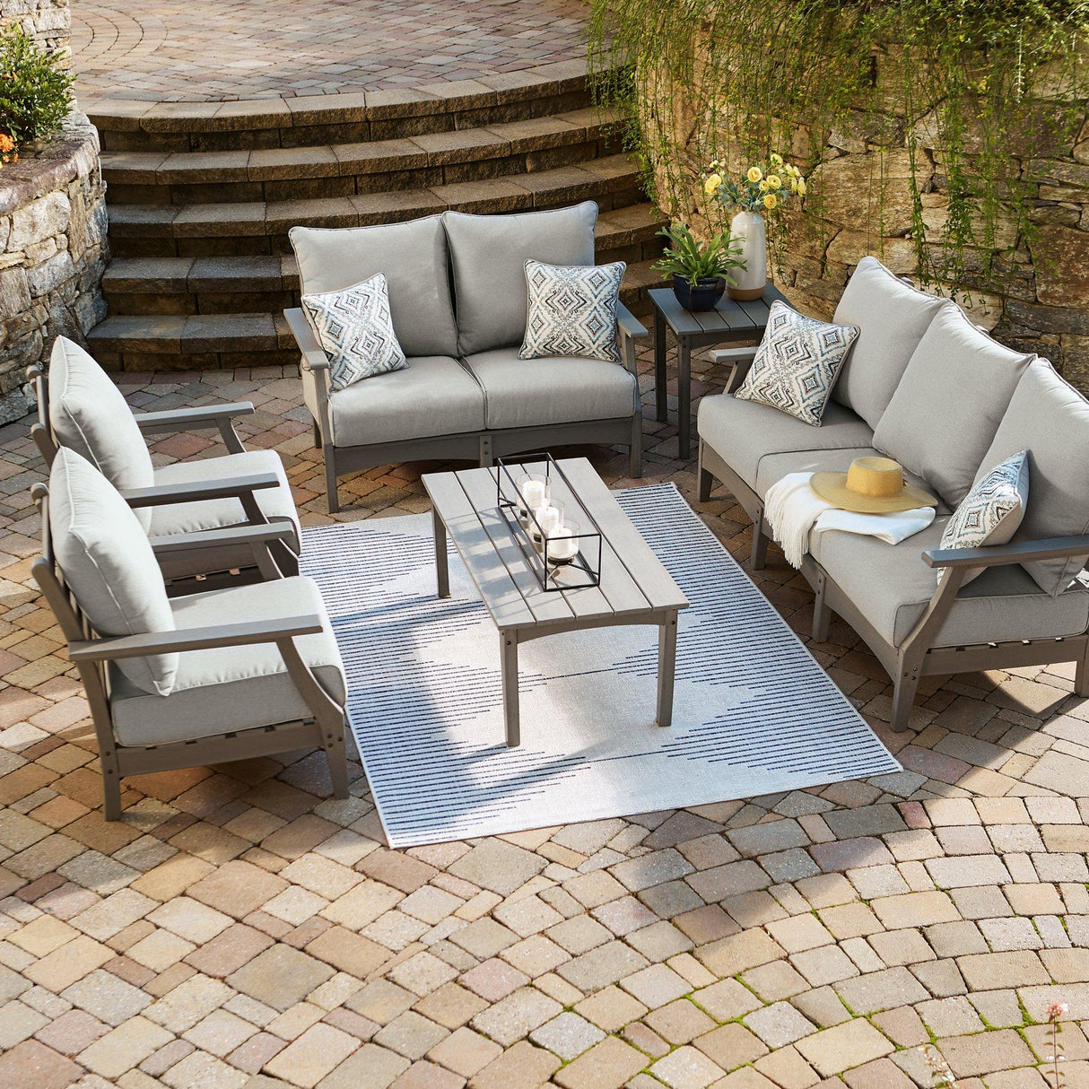 Visola Outdoor Sofa and Loveseat Set - Furniture World