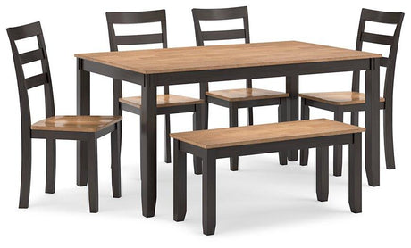 Gesthaven Dining Table with 4 Chairs and Bench (Set of 6) - Furniture World