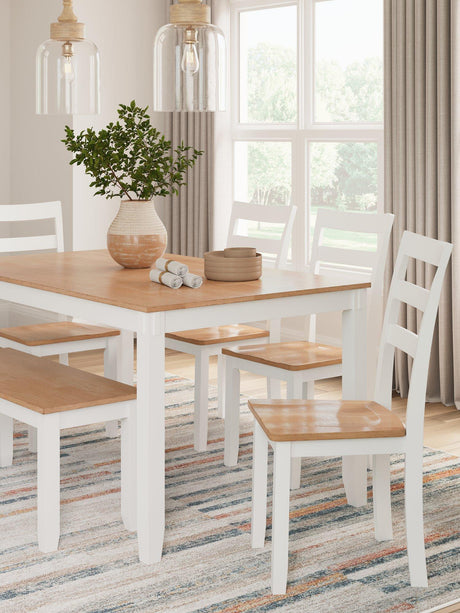 Gesthaven Dining Table with 4 Chairs and Bench (Set of 6) - Furniture World