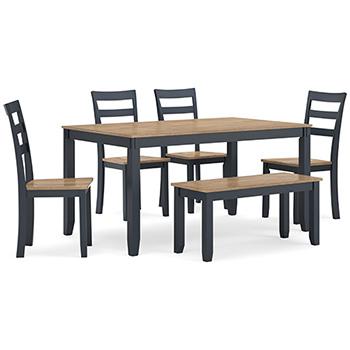 Gesthaven Dining Table with 4 Chairs and Bench (Set of 6) - Furniture World