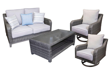 Elite Park Outdoor Loveseat, Lounge Chairs and Cocktail Table - Furniture World