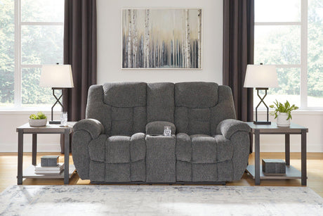 Foreside Reclining Loveseat with Console - Furniture World