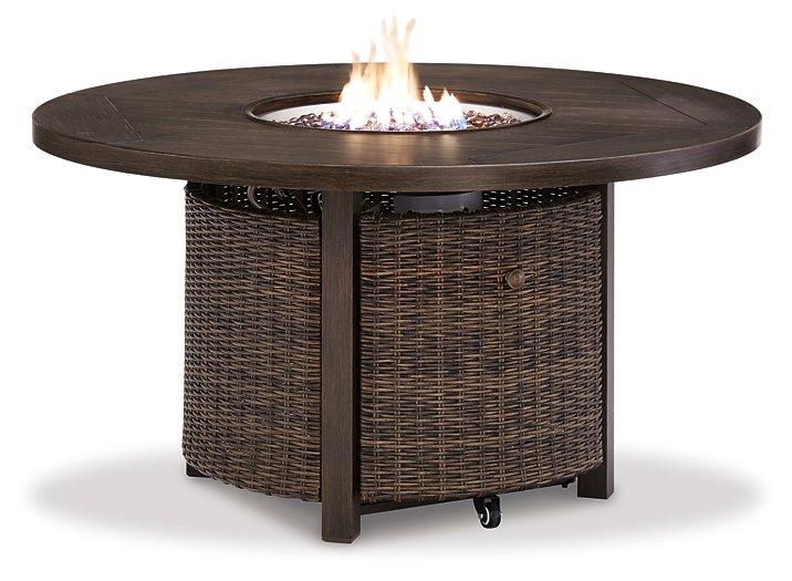 Paradise Trail Paradise Trail Fire Pit Table with 4 Nuvella Swivel Lounge Chairs - Furniture World