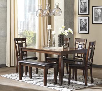 Bennox Dining Table and Chairs with Bench (Set of 6) - Furniture World