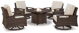 Paradise Trail Paradise Trail Fire Pit Table with 4 Nuvella Swivel Lounge Chairs - Furniture World