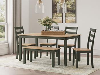 Gesthaven Dining Table with 4 Chairs and Bench (Set of 6) - Furniture World