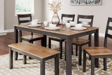 Gesthaven Dining Table with 4 Chairs and Bench (Set of 6) - Furniture World