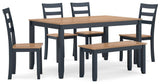 Gesthaven Dining Table with 4 Chairs and Bench (Set of 6) - Furniture World