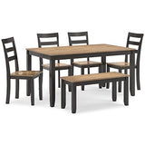 Gesthaven Dining Table with 4 Chairs and Bench (Set of 6) - Furniture World