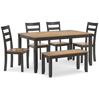 Gesthaven Dining Table with 4 Chairs and Bench (Set of 6) - Furniture World