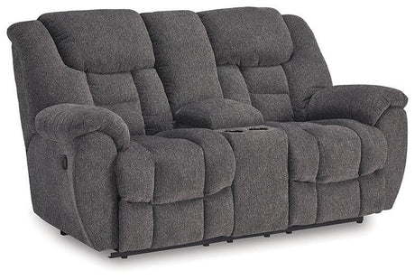 Foreside Reclining Loveseat with Console - Furniture World