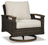 Paradise Trail Paradise Trail Fire Pit Table with 4 Nuvella Swivel Lounge Chairs - Furniture World