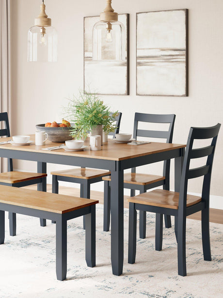 Gesthaven Dining Table with 4 Chairs and Bench (Set of 6) - Furniture World