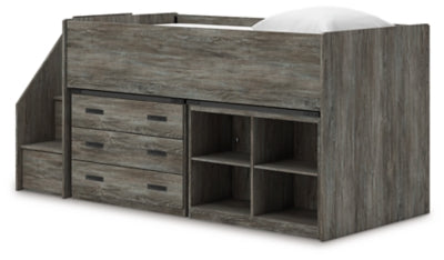 Frandern Loft Bed with Bookcase and Drawer Storage - Furniture World