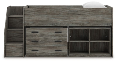 Frandern Loft Bed with Bookcase and Drawer Storage - Furniture World