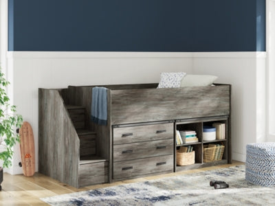 Frandern Loft Bed with Bookcase and Drawer Storage - Furniture World