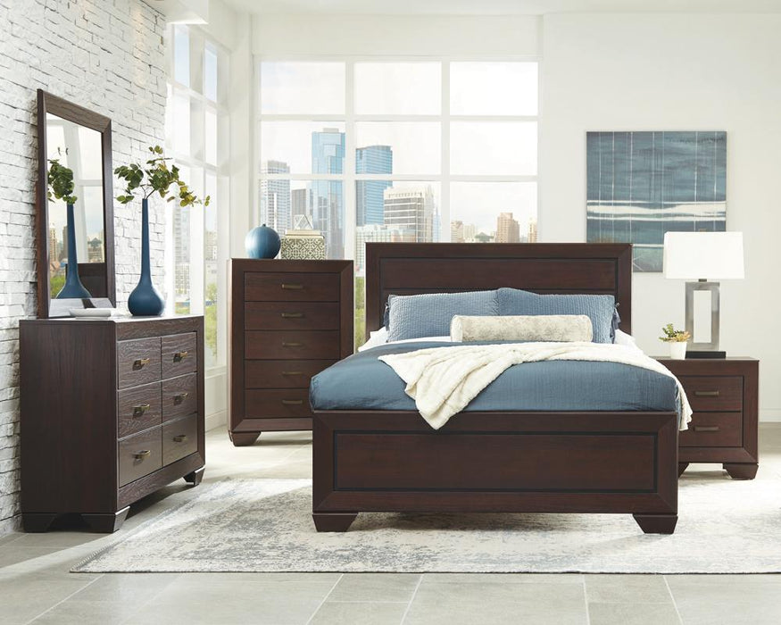 Kauffman California King, Eastren King, & Queen Panel Bed Dark Cocoa - Furniture World