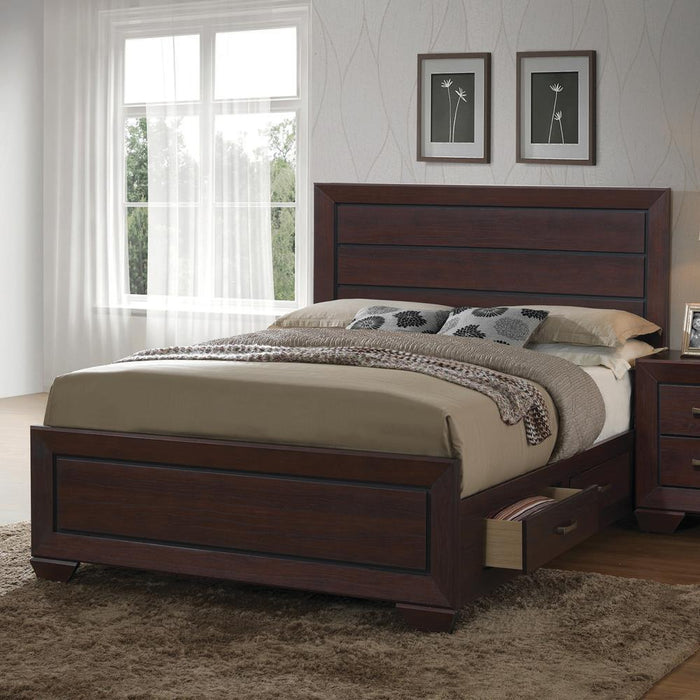 Kauffman California King, Eastren King, & Queen Panel Bed Dark Cocoa - Furniture World