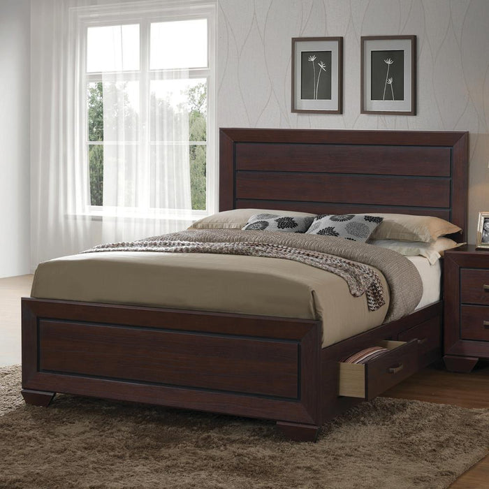 Kauffman California King, Eastren King, & Queen Panel Bed Dark Cocoa - Furniture World